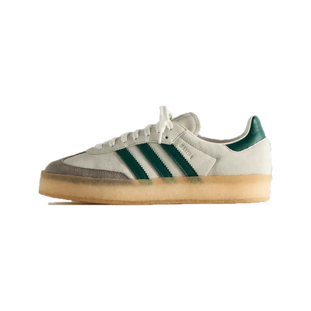 adidas Originals platform Nizza sneakers in white with pink three stripes